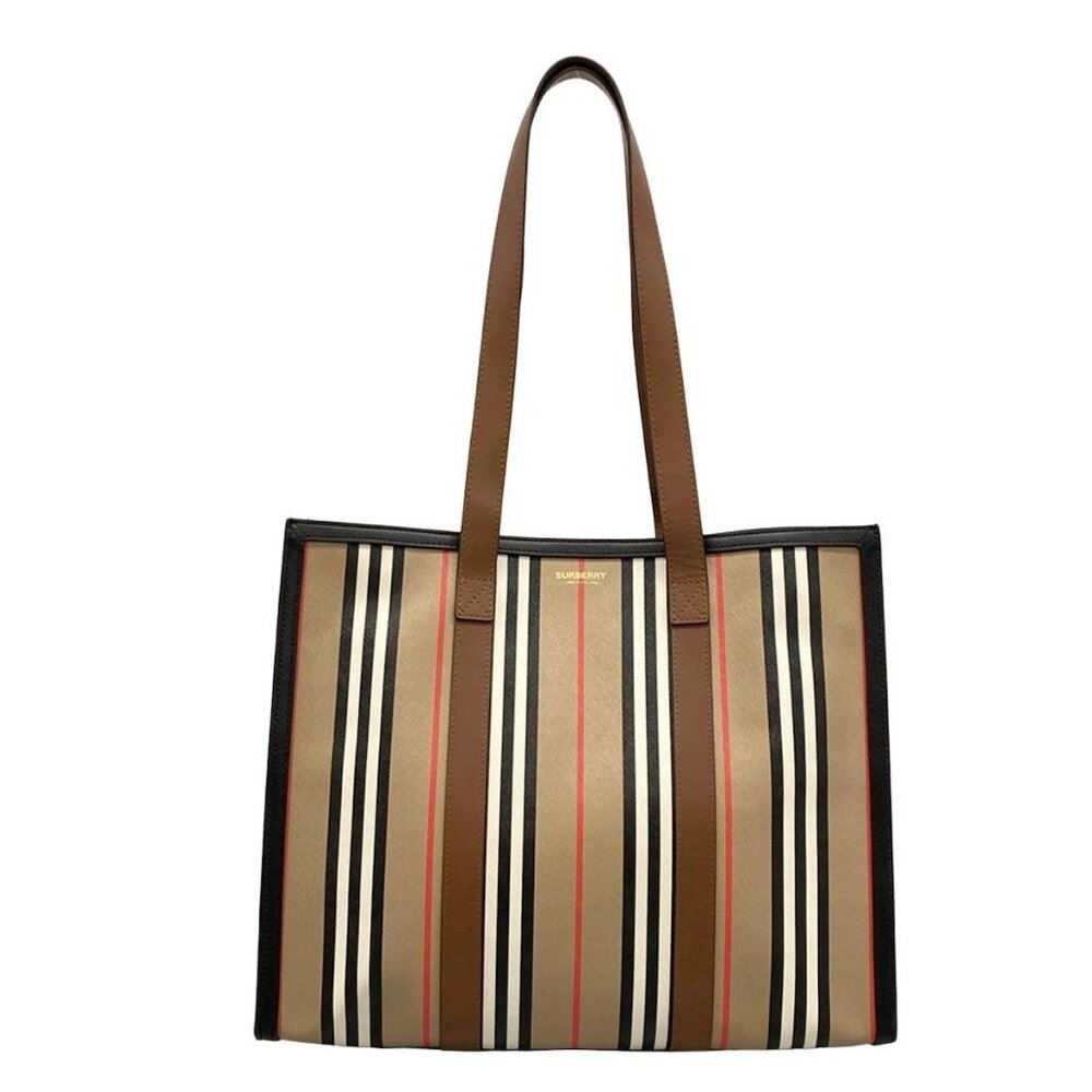 BURBERRY LONDON ENGLAND - 8073056 Beige Black Multi PVC Leather Tote Bag